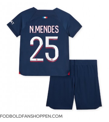 Paris Saint-Germain Nuno Mendes #25 Hjemmebanetrøje Børn 2023-24 Kortærmet (+ Korte bukser)